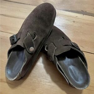 Vintage BIRKENSTOCK Boston - sz 38 Dark Brown Suede Mocha Clog Shoes
